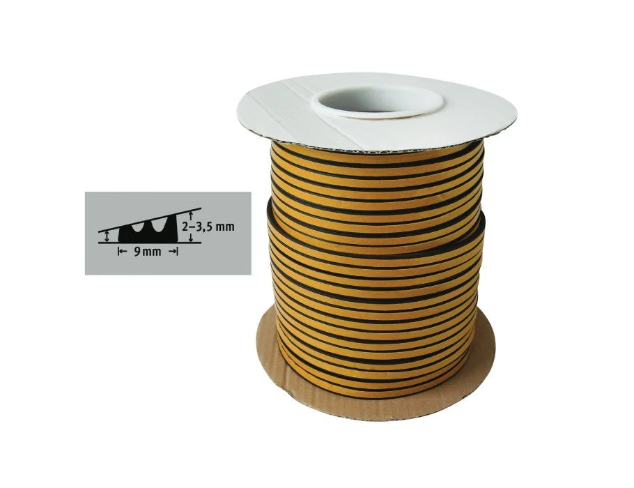 Tochtband Fix-O-Moll zwart - E-profiel - 1-3,5mm kieren - 100 meter